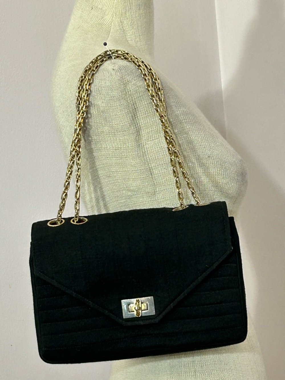 Vintage Black Cloth Quilted Chain Strap Bag Designer Dupe